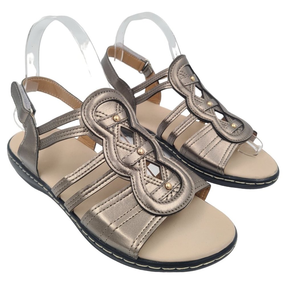 Womens Sandals 7 Metalic Brown Flat Shoes Confort Open Toe Buckle